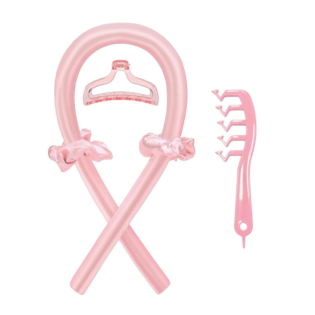 Satin Heatless Curling Rod-Heatless Curls Overnight  Hair Rollers & Hair Curlers to Sleep In  Hair Rollers for Blowout Look Long Hair  No Heat Damage, Comfortable for Night Use (Pink suit)