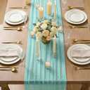 Artoid Mode 3PCS Pearl Turquoise Gauze Table Runner 120 Inch 10FT, Seasonal Sheer Dining Holiday Wedding Birthday Baby Shower Table Decor for Home Party