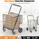 455lbs Shopping Cart for Groceries, Large Heavy Duty Grocery Cart on Wheels, Folding Dual Basket Utility Carts with Waterproof Liner, Shopping Carts for Transport, Laundry, Gift, Luggage
