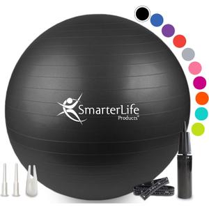 SmarterLife Exercise Ball Yoga Ball for Fitness, Balance, Stability, or Pregnancy, Gym Ball for Core Workout, Physical Therapy, Yoga Ball Chair for Office, Anti-Slip Anti-Burst (45 cm / 17.5", Black)