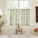 jinchan Small Window Curtains 30 Inch Linen Floral Curtain Set for Kitchen Bathroom Cafe Curtains Light Filtering Window Treatment Farmhouse Cottagecore Back Tab Drapes 2 Panels Green on Beige