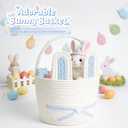 Easter Basket, Woven Easter Bunny Basket with Handle, Empty Gift Baskets Easter Egg Hunt Basket, First Easter Basket Easter Bucket with Detachable Ears for Girls Boys Teens (Blue White)