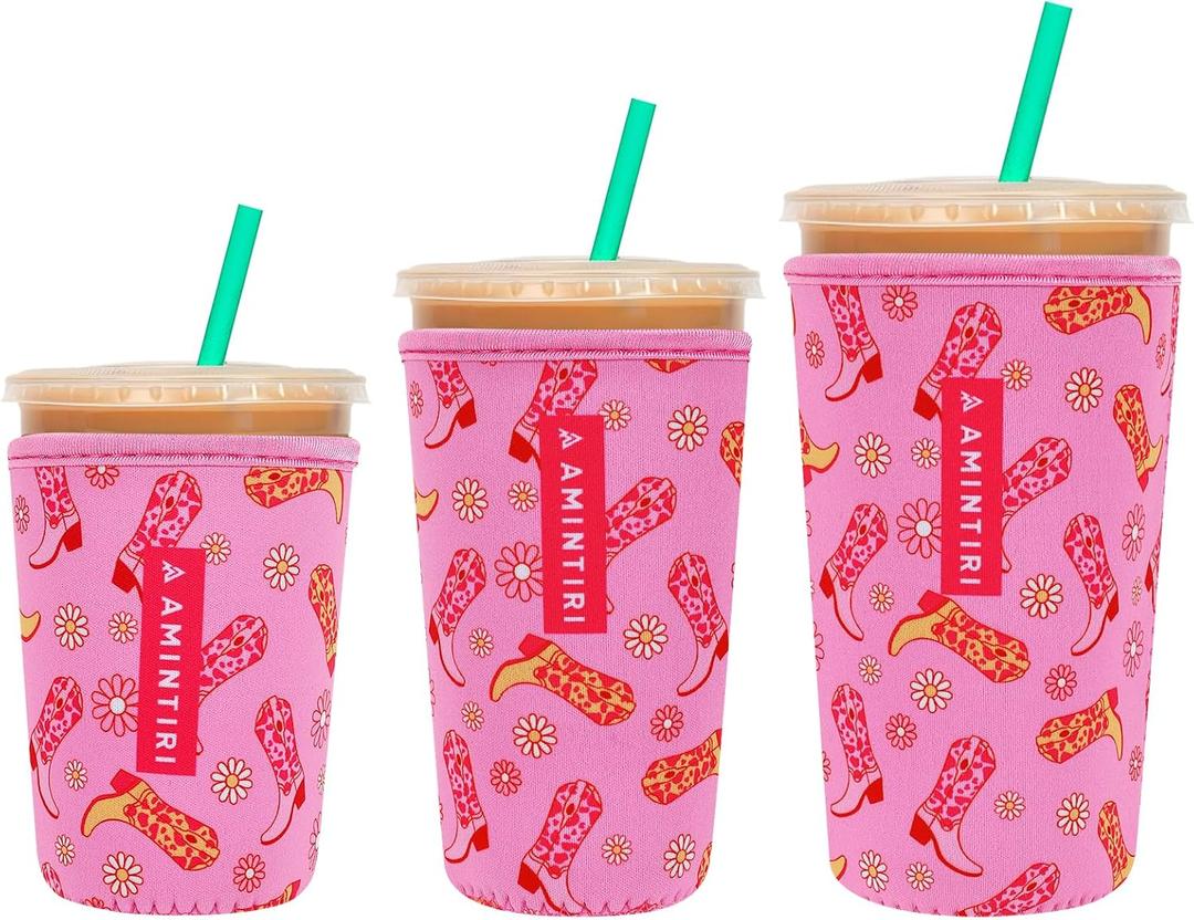 3 Pack Reusable Sleeve for Iced Coffee Cup, Coffee Neoprene Sleeve for Iced&Hot Drinks, Coffee Sleeve Compatible with Starbucks, Dunkin Coffee Cup. (Cowgirl)