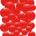 Treela 48 Pcs Paper Lanterns Party Decorations Chinese Round Paper Lanterns 4/6/8/10 Inch Asian Hanging Lamps Decorative for Birthday Party Supplies(Red)