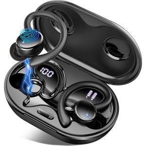 Wireless Earbuds, Bluetooth 5.4 Headphones Sport, 50H Deep Bass Sound Over Ear Buds with 4 ENC Noise Cancelling Mic, Dual LED Display, IP7 Waterproof Earphones with Earhook for Workout/Running/Gym