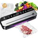 CALOOP Food Vacuum Sealer Machine with 20 Seal Bags, 80 Kpa Powerful Food Saver for Kitchen Storage, Dry/Moist Modes, Digital Countdown Timer, Compact Lightweight, Build-in Cutter