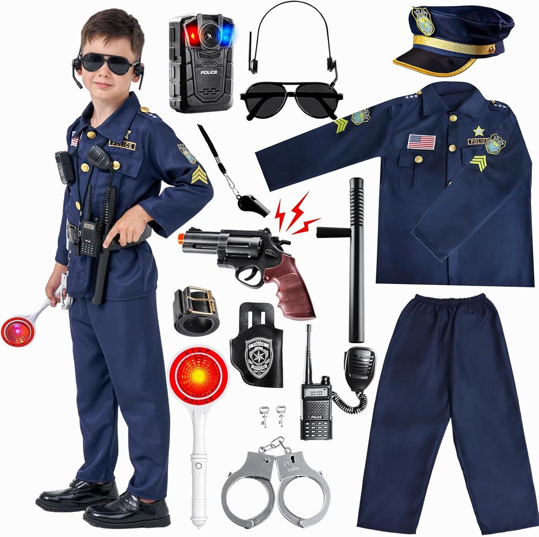 MGparty Police Officer Costume for Kids Halloween Police Cosplay Accessories for Boys Halloween Dress Up Party (M(120-130cm))