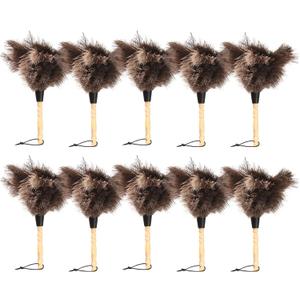 Small Feather Duster, Ostrich Feather Duster 14 Inch, Fluffy, Reusable, Eco-Friendly Natural Ostrich Feathers with Wooden Handle for Home, Car, and Office Cleaning 10 Pack