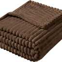 Vessia Flannel Fleece Throw Blanket, 300GSM Cozy Brown Striped Throw for Couch, Sofa and Bed, Warm and Soft Chocolate Microfiber Ribbed Blanket for All Season(50x40inch)