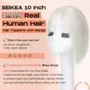 SEIKEA Hair Toppers for Women Real Human Hair with Wispy Bangs, 10" Ultra-light Breathable Hairpiece for 3.5''x2.7'' Mild Thinning Hair, Hand-Tied Scalp Hairpieces for Daily Wear & Gray Hair Coverage