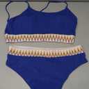 Lilosy High Waisted Tummy Control Bikini Striped Ribbed Women Cheeky Brazilian Bathing Suit Set Leg Rise Bottom Spaghetti Strap Crop Top 2 Piece Swimsuit Royal Blue X-Large