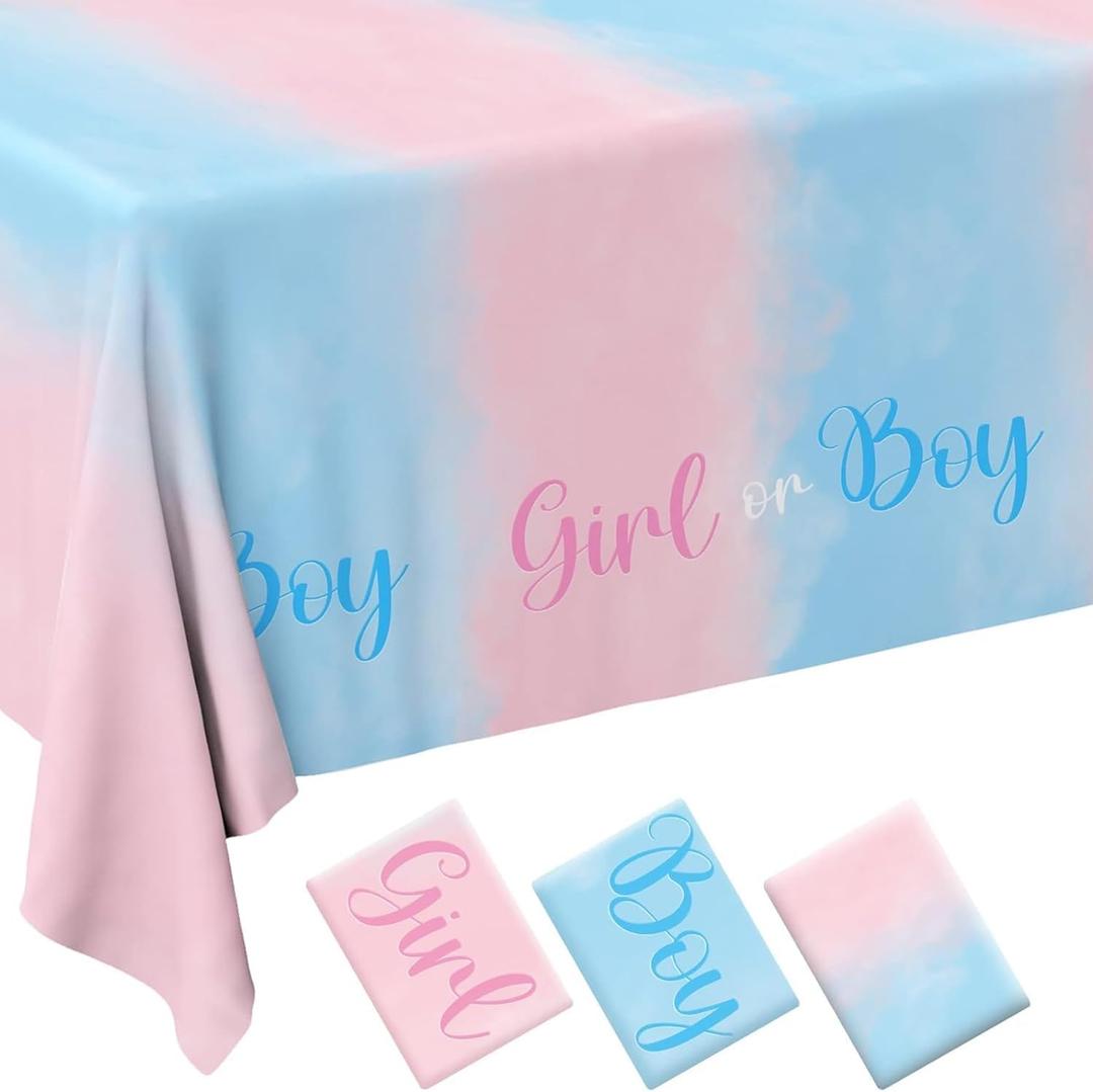 T-Antrix 3 Pack Gender Reveal Party Tablecloth 54X108 Inch Disposable Plastic Waterproof Table Cover for Boy or Girl Gender Reveal Party Supplies Baby Shower Birthday Decorations