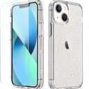 Glitter Shining Double Layers Bumper Hard PC Back Protective Case for Girls Women, Compatible with iPhone 13 mini (5.4 inches) - Clear