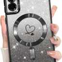 Bonoma Compatible with Samsung Galaxy S21 Plus Case Support for MagSafe, Plating Heart Glitter Magnetic Case TPU Camera Protection Back Cover for Phone Case -Black