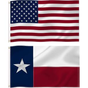 3x5 Ft Texas State and USA American Flags Combo Pack, State TX and US Embroidered Stars 210D Nylon Flag with Brass Grommets Vivid Color,for Outdoor and Indoor Use