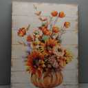 Yidepot Sunflower Kitchen Pictures Wall Decor: Vintage Inspirational Wooden Background Sun floral Vase Print for Girls' Bedroom Yellow Blooming Flowers Framed Ready to Hang (16"x24"x1 Panel)