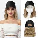 Hat Wigs for Women Baseball Cap with Hair Extensions Short Wave Synthetic baseball Cap Wig for Women Adjustable Hat with Hair Attached for Daily Use(14inch)