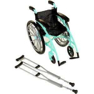Dollhouse Miniature Wheelchair and Crutches Set for Dolls, Miniature Furniture Accessories, Mini Crutches Toy for Dollhouse Decor and Model Displays(Green)