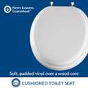 Mayfair Padded Toilet Seat with Chrome Hinges, Soft Vinyl over Wood Core Seat, Made in USA, Round, White
