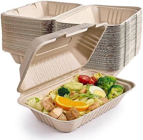 ECOLipak 72 Pack Clamshell Take Out Food Containers, 100% Compostable To Go Containers Disposable, 9X6 inch Heavy-Duty To Go Boxes, Eco-Friendly Biodegradable To Go Containers For Food
