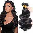 30 32 34 Inch Body Wave Bundles Color #1B Body Wave Bundles Human Hair Natural Black Bundle Unprocessed Double Weft Bundle Hair Extensions 150g