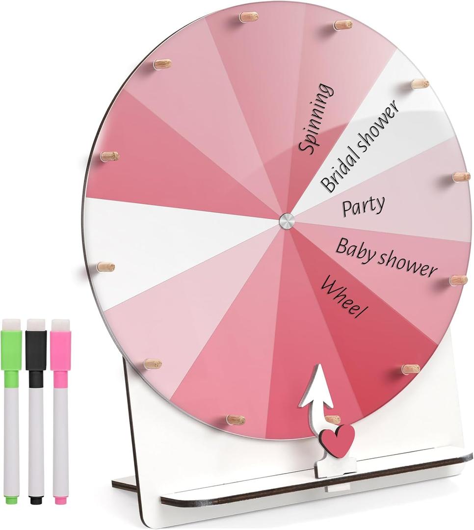 12-Inch Spinning Wheel for Baby Shower & Bridal Shower Games - Prize Wheel Spinner with Stand & Heart Shape Arrow - Funny Bachelorette Party Games Ideas(Pink)