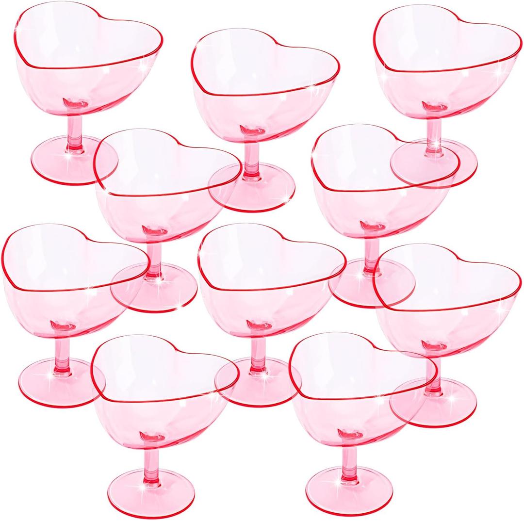 10 Pcs Galentines Day Party Supply Pink Martini Glasses 10 oz Valentine's Day Heart Shaped Martini Glasses Acrylic Heart Shaped Cups for Wedding Bridal Shower Birthday Bachelorette