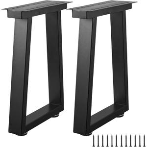 Bench Legs 16 Inch Metal Coffee Table Legs Heavy Duty Trapezoid Iron Table Legs, Set of 2, Black