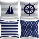 Navigation Sailboat Boat Helm Lighthouse Boat Anchor Throw Pillow Cover Pillowcase Farmhouse Navigation Theme 18x18 Inch Set Of 4 Decor For Home Bedroom Bathroom Guest Room Hotel Gifts For Sea Lover