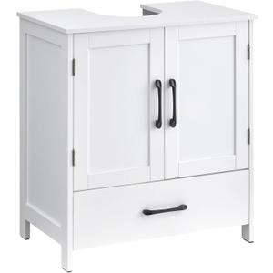 Under Sink Bathroom Cabinet, Pedestal Sink Storage Cabinet with Drawer & 2 Doors, Waterproof Vanity Cabinet with U-Shaped Cutout for Bathroom, Laundry Room, Kitchen, White