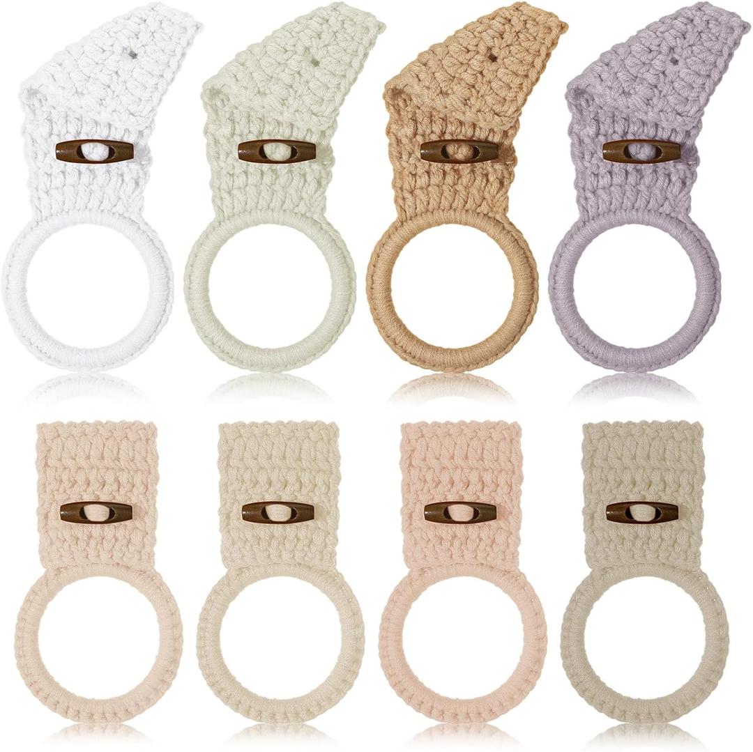 Hoolerry 8 Pcs Hanging Kitchen Towels Ring Crochet Hanging Dish Towel Holder with Loop Button for House Oven Stove Door, 8 Colors(Light Colors,Round)