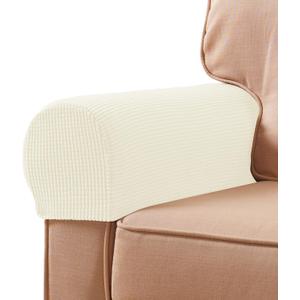 SUBRTEX Stretch Armrest Covers Anti-Slip Upgraded Spandex Arm Covers for Chairs Couch Sofa Armchair Slipcovers for Recliner Sofa with Hook and Loop Tape (2pcs, Ivory)