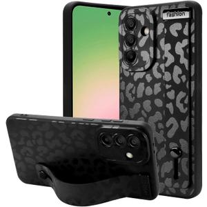 OOK Compatible with Samsung Galaxy A56 5G Case with Wrist Strap, Black Leopard TPU Shockproof Protection Slim Cover with Camera Protection for Women Girls