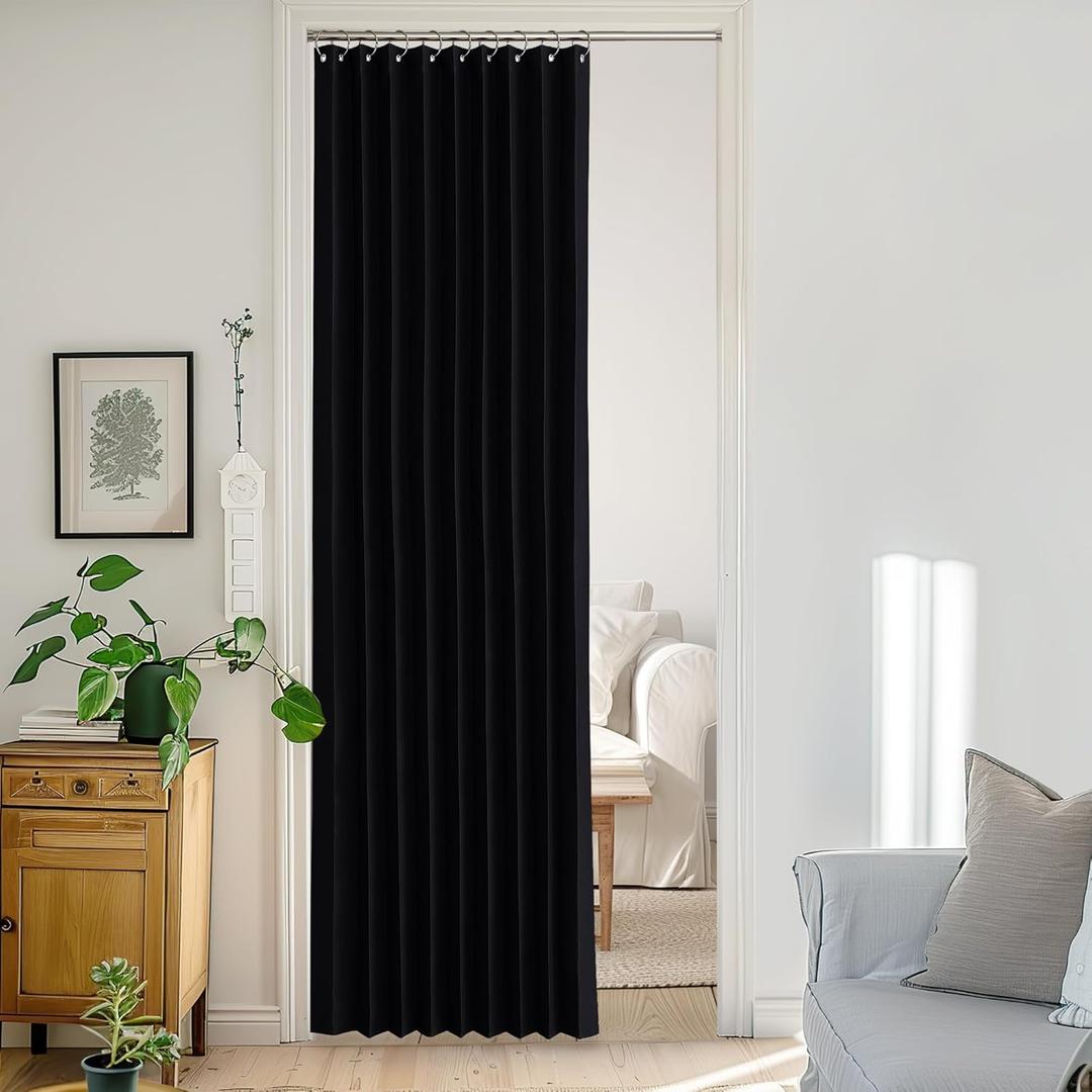 StangH Thermal Insulated Accordion Door Curtain for Closet and Kitchen, Noise Reducing Light Blocking Privacy Curtain for Bathroom with Tieback and Hooks, Classic Black, W50 x L80, 1 Panel