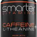 SmarterVitamins 200mg Caffeine Pills - MCT Oil from 100% Coconuts + 100mg L-Theanine, Energy and Focus, Extended Release Capsule, 50 Liquid Softgels