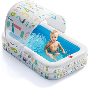 QPAU Kiddie Pool  65" x 39" Inflatable Pool for Kids & Toddlers, Ball Pit & Baby Pool with Soft Cushioned Floor, Canopy for Sun Protection, Durable Outdoor Play Toys for Backyard & Indoor (Blue)