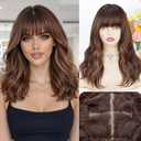 XIXIBI Ombre Brown Highlight Wigs with Bangs,Beginner Friendly 4x4 Realistic Scalp Layered Curly Wavy Synthetic Wigs for Women, Brown Blonde Free Parting Heat Resistant Wig for Daily Party Use 18Inch