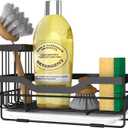 Sponge Holder for Kitchen Caddy Sink Organizer, Multifunctional Rustproof Dish Soap Sponge Caddy for Sink Counter with Detachable Brush Holder & Drain Tray - Storage Kitchen & Home Accessories, Black