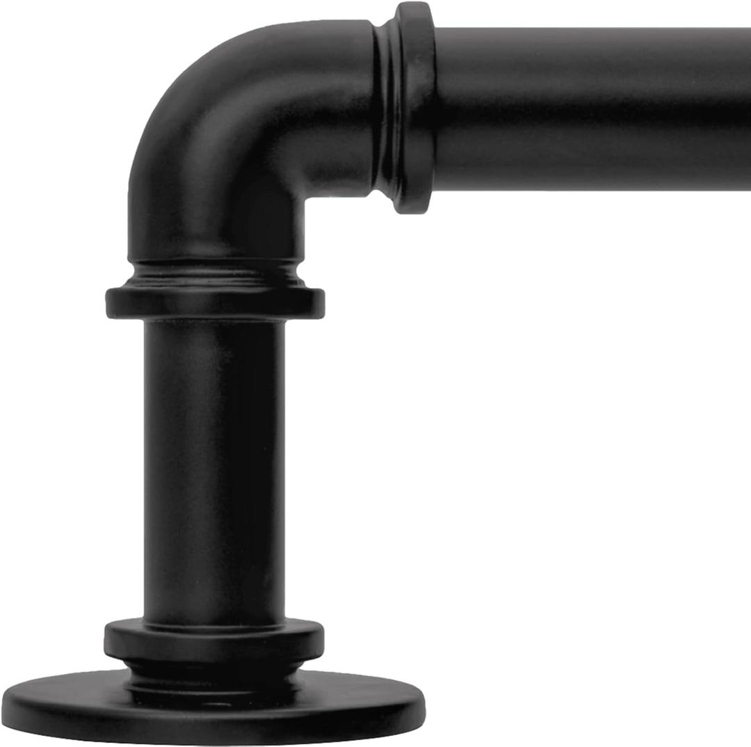 Industrial Curtain Rods for Windows 18 to 45 Inch, 1 Inch Blackout Wrap Around Drapery Rods, Adjustable Farmhouse Curtain Pole, Wall or Ceiling Mounted, for Living Room Patio (Black)
