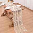 Beige Spring Summer Floral Table Runner Easter Embroidery Wildflower 10ft Gauze Seasonal Sheer Blossom Kitchen Dining Table Decoration for Home Birthday Party Baby Bridal Shower
