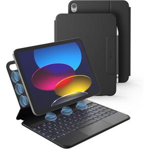 Dexnor for iPad (A16) 11th/10th Generation Case with Keyboard Ultra-Light Magnetic Detachable Folio Keyboard Cover Multi-Touch Trackpad Backlit for iPad 10th Gen 10.9" (2022)/11th Gen (2025), Black