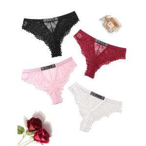 Avidlove Women Sexy Panties Lace Cheeky Panty Rhinestone Bikini Underwear 1-4 Pack (S)