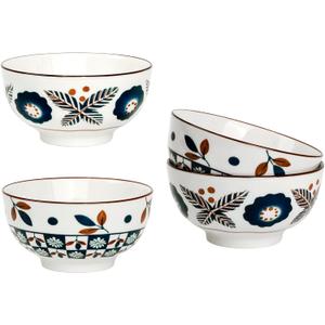 Japanese Ceramic Bowls, 4.5-Inch for Kitchen,Rice and Salad, Various Combinations of Japanese Style Blue and White Porcelain (Set of 2)