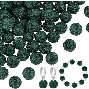 PH PandaHall 100 Pcs 10mm Dark Green Rhinestone Beads Round, Polymer Crystal Beads for Necklace, Bracelet, Jewelry Making, Party Decoration