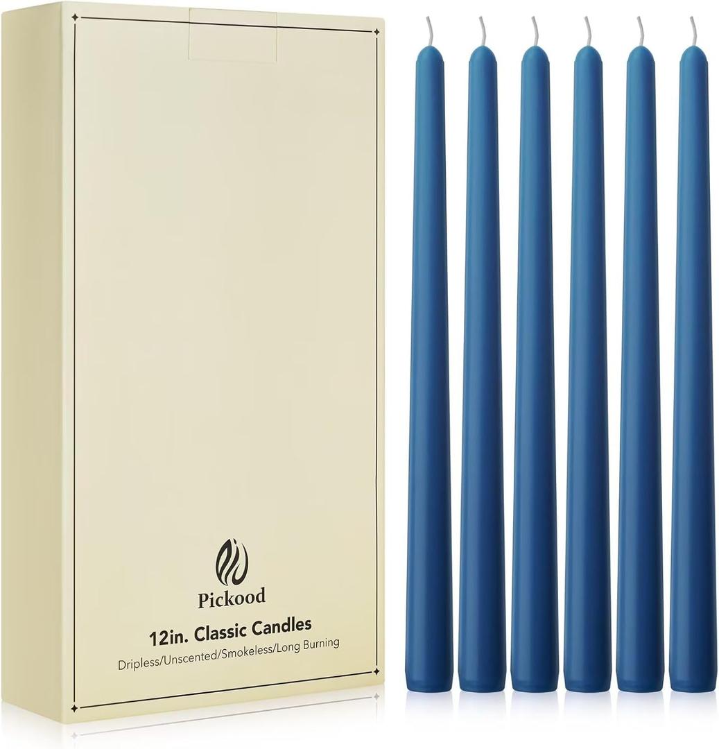 New Burning Formula Unscented Dripless 12-Inch Taper Candles Set of 12 - Dark Blue, for Wedding, Dinner - Smokeless, Long Burning - Hand Poured, Colored Tall Candlesticks - Azul Oscuro
