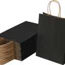 Joybe 50 Pack 5.95x3.25x8 Inch Small Black Paper Bags with Handles Bulk, Kraft Paper Gift Bags for Birthday Party Favors Grocery Retail Shopping Business Goody Merchandise Craft Blank Sacks (50pcs)