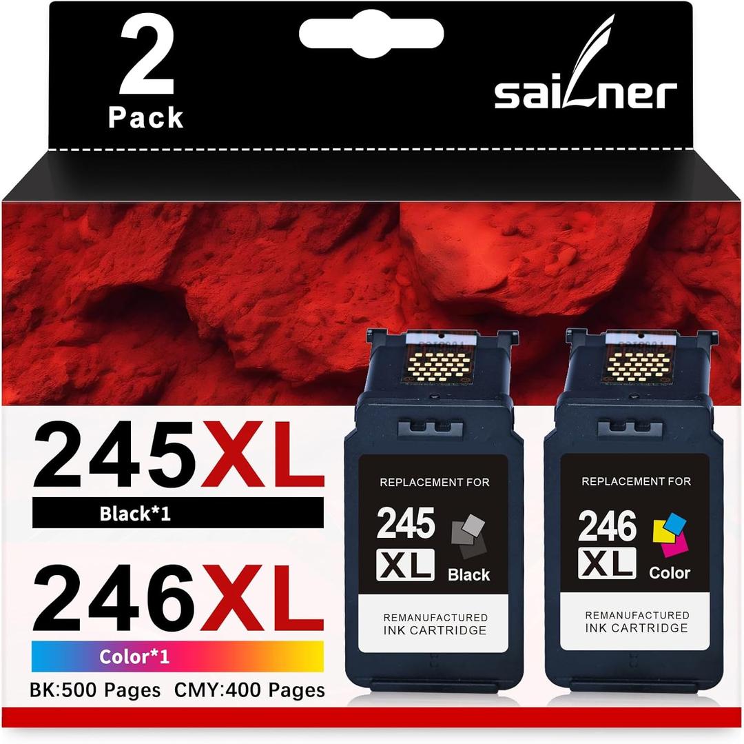 PG-245 XL/CL-246 XL Ink 245 246 Replacement for Canon 245XL 246XL Combo Pack 245XL Ink Cartridges Compatible with Pixma MX490 MX492 MG2522 TR4520 MG3022 MG2520 TS3100 TS3122 TS3300 Printer 245 Ink