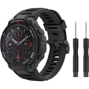 MoKo Watch Band Compatible with Amazfit T-Rex/T-Rex Pro Smartwatch, Soft Silicone Replacement Sport Strap Breathable Wristband with Screwdrivers, Black MoKo Watch Band Compatible with Amazfit T-Rex/T-Rex Pro Smartwatch, Soft Silicone Replacement Sport Strap Breathable Wristband with Screwdrivers, Black