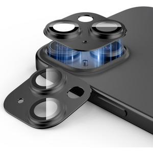 2 Packs Camera Lens Protector for iPhone 14 / iPhone 14 plus 9H Tempered Glass Camera Cover Lens Aluminum Alloy Metal matte Case, Scratch Resistant Case Friendly (Black)
