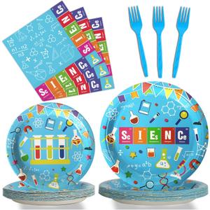 Wiooffen Set of 96 Science Party Plates Napkins Tableware Set Mad scientist Supplies Disposable Dinnerware Little Scientist Decoration Favors for Kids, 24 Guests
